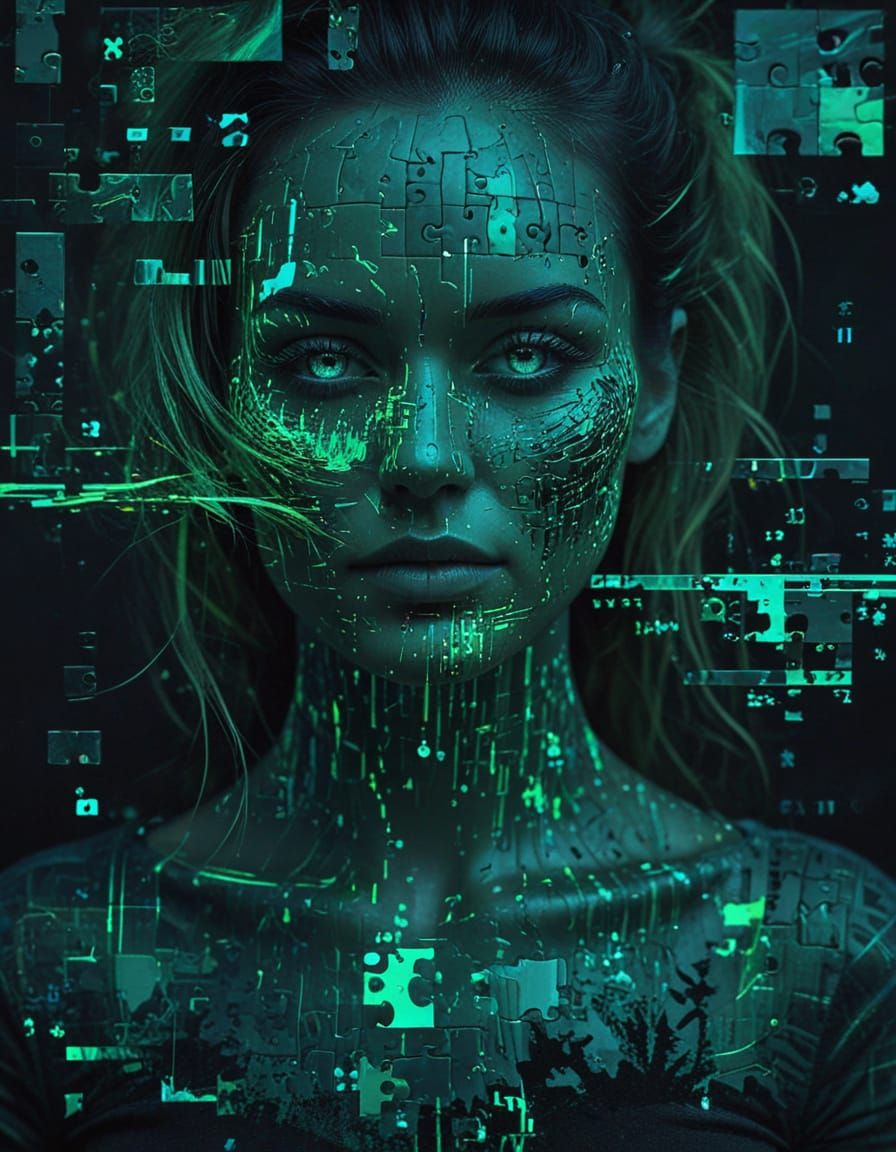 Surreal Glitch Portrait with Digital Distortions