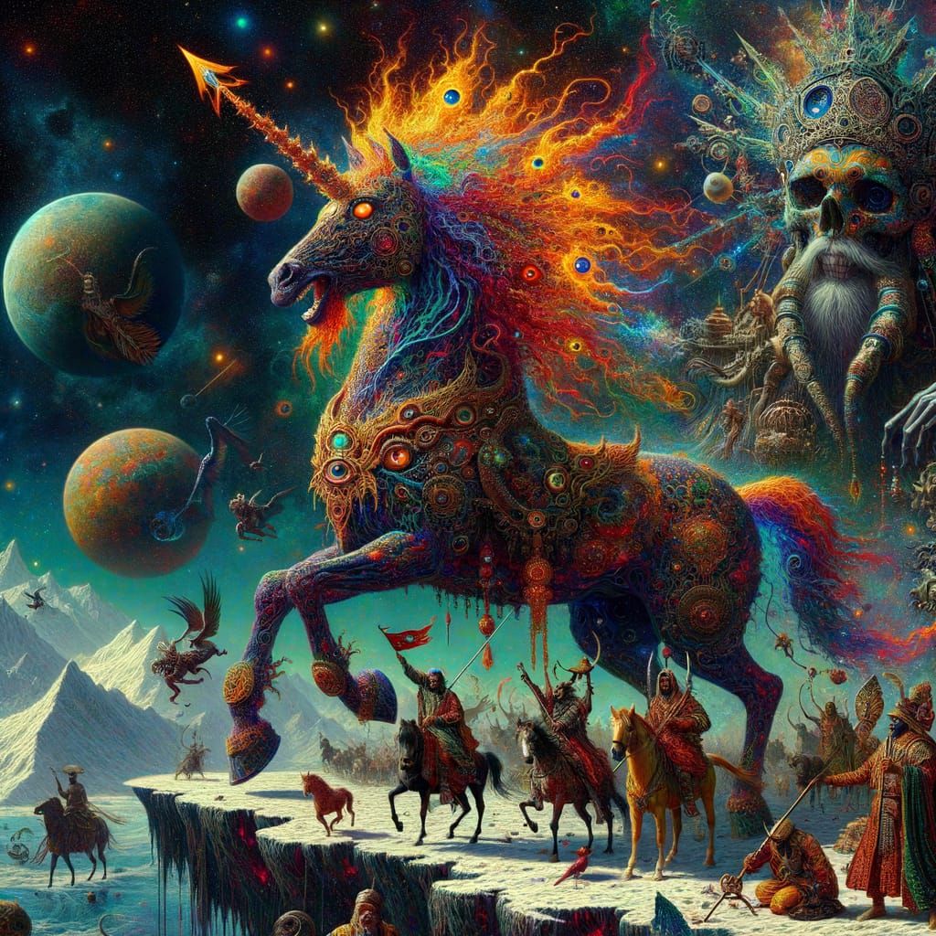 Regal Fiery Centaur Deity Overlooking Diverse Creatures