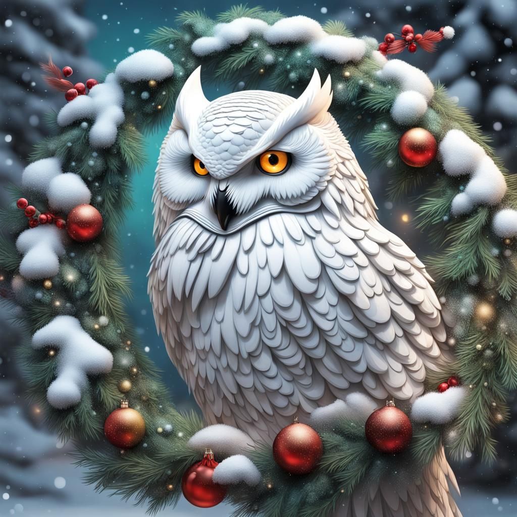 Detailed 3D White Christmas Owl in Snow