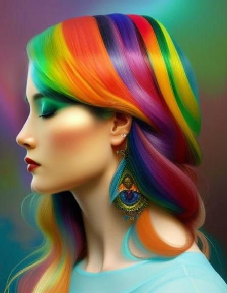 Colorful Woman-Cat Portrait in Studio Ghibli Style