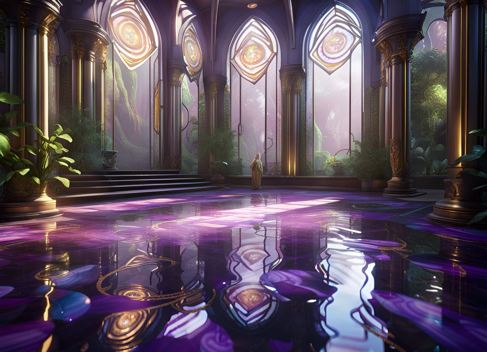 Mind-Blowing Elven Atrium with Gold Filigree