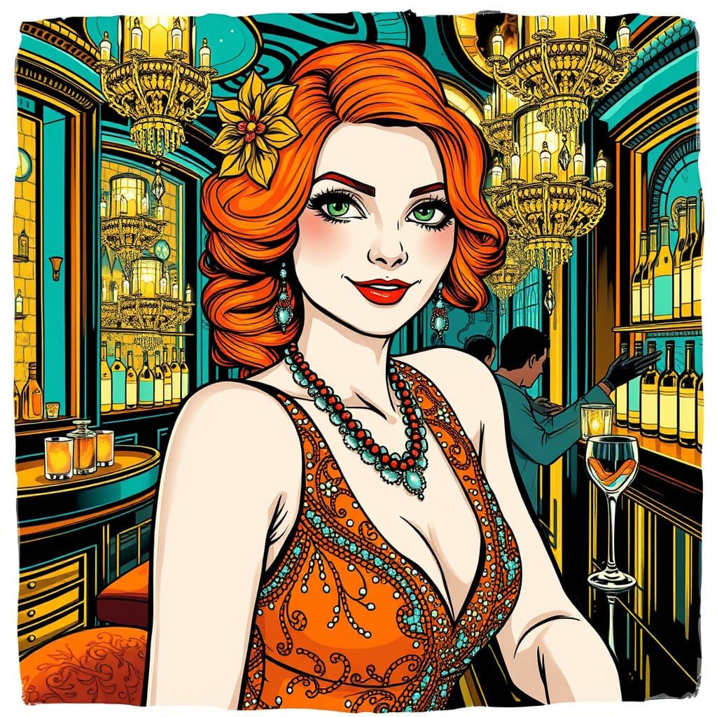 Art Deco Flapper Girl at Luxurious Bar