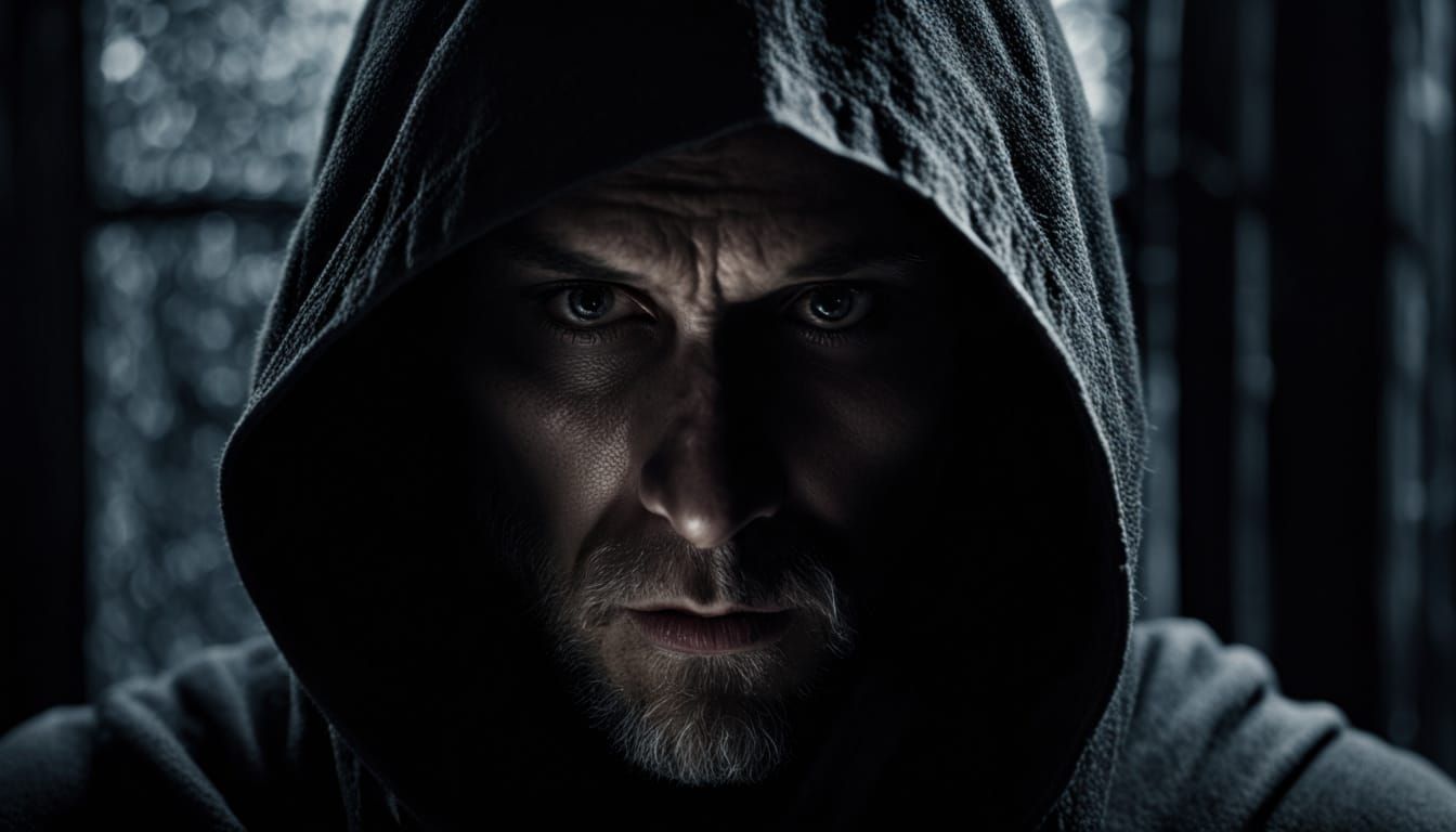 A Dark Figure Looms in the Shadows, Eyes Gleaming with Malev...