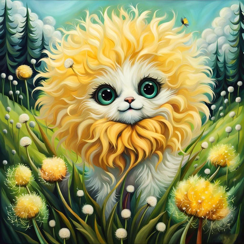 Whimsical Dandelion Sprite in a Vibrant Meadow