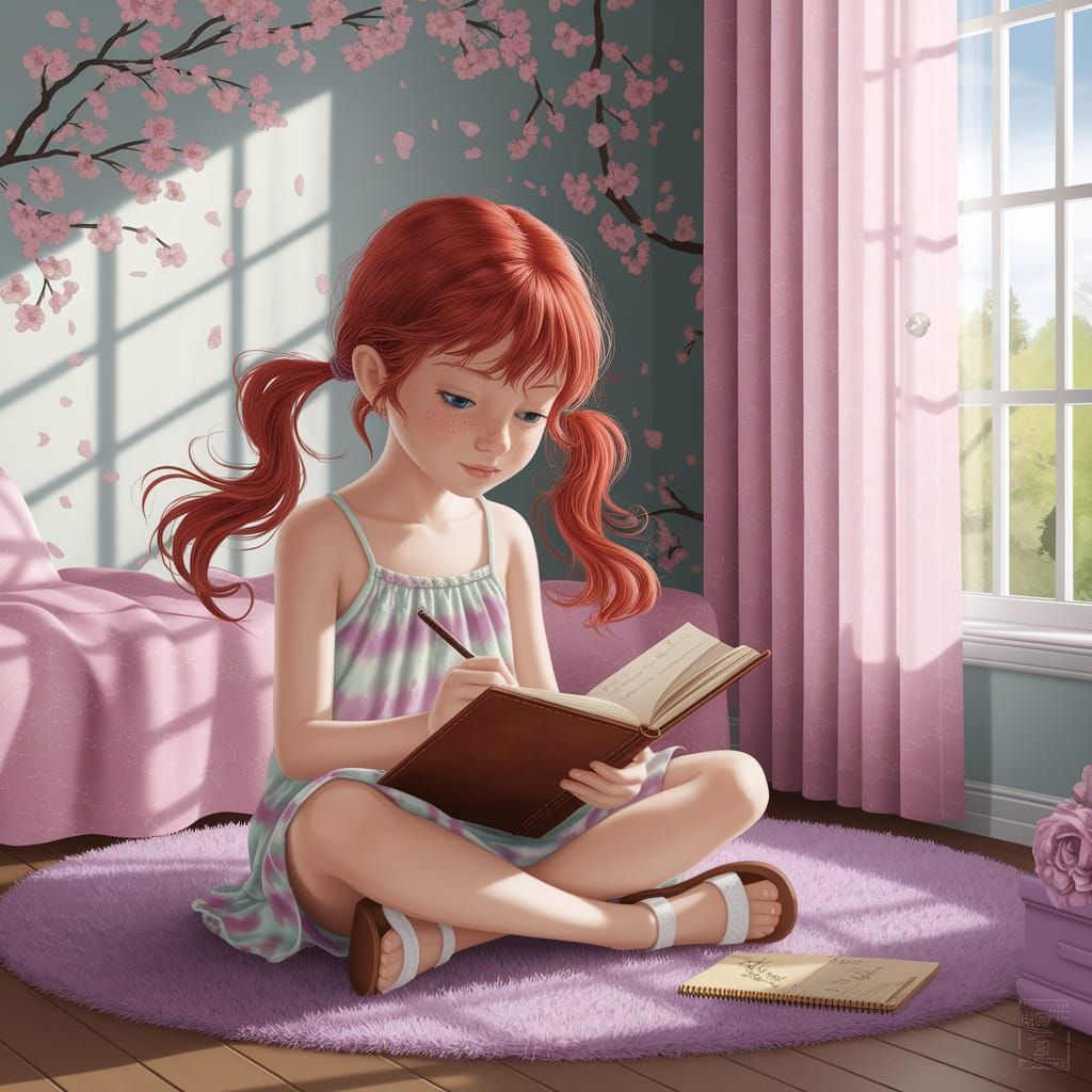 Girl Writing in Diary, Ghibli-Inspired Art