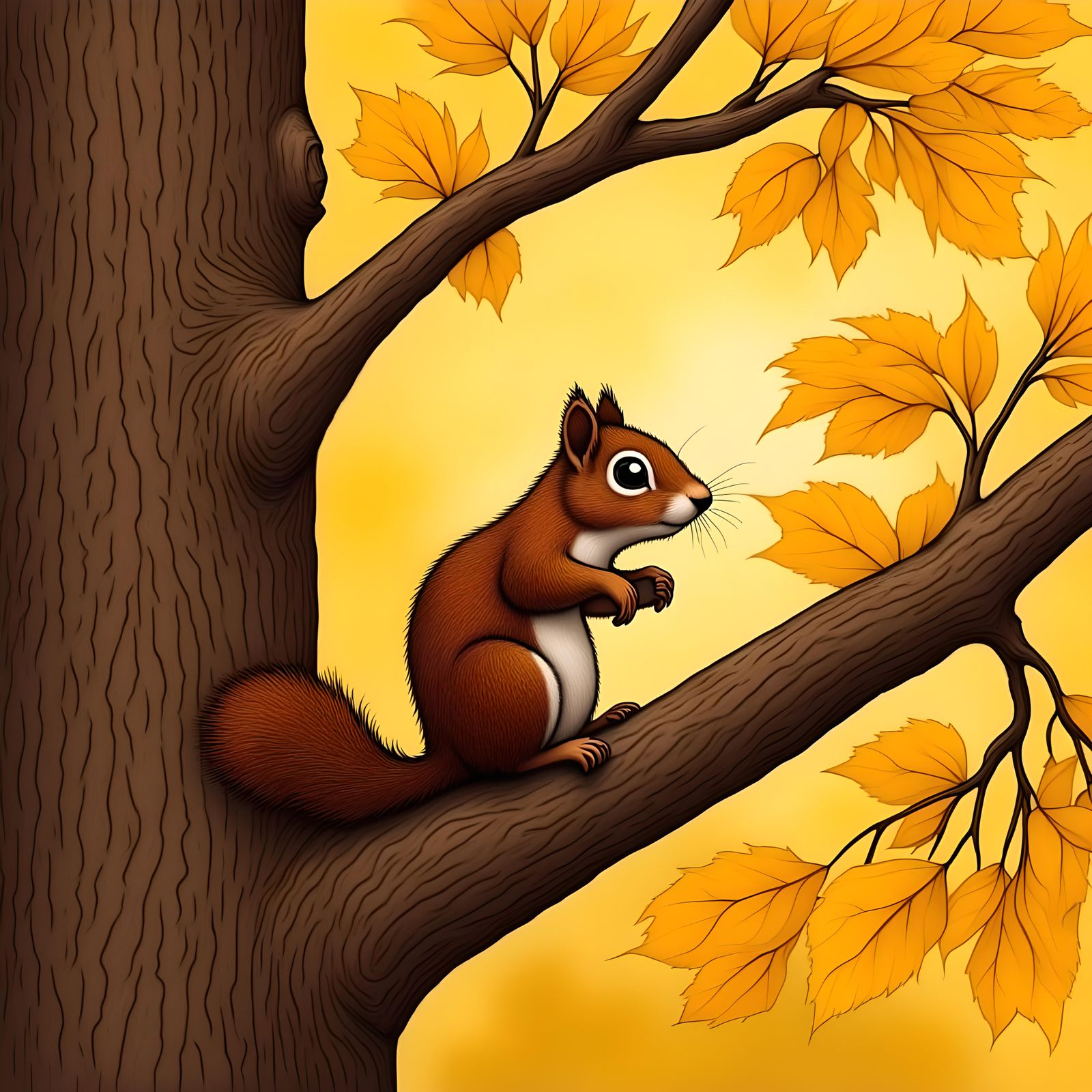 Goofy Squirrel in Tree at Sunrise