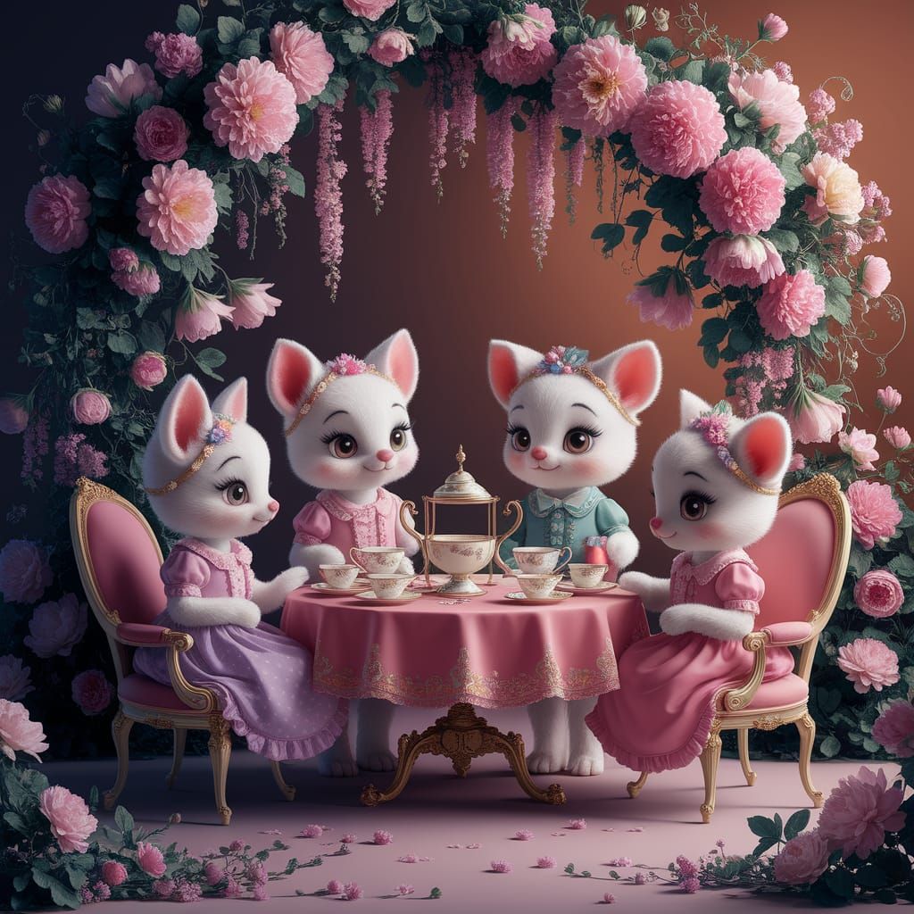 Enchanting Animal Tea Party: Detailed Fantasy Art
