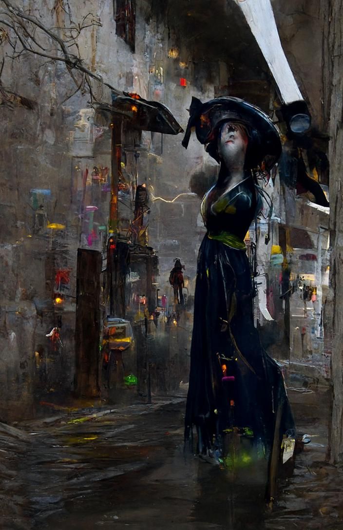 Magical Girl in Cyberpunk City Street