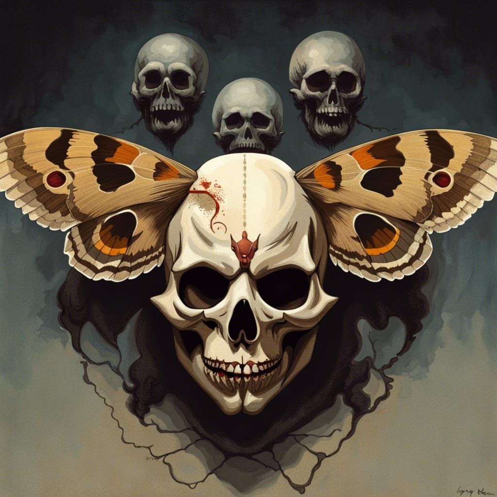 Sinister Death Moth with Skull Motif