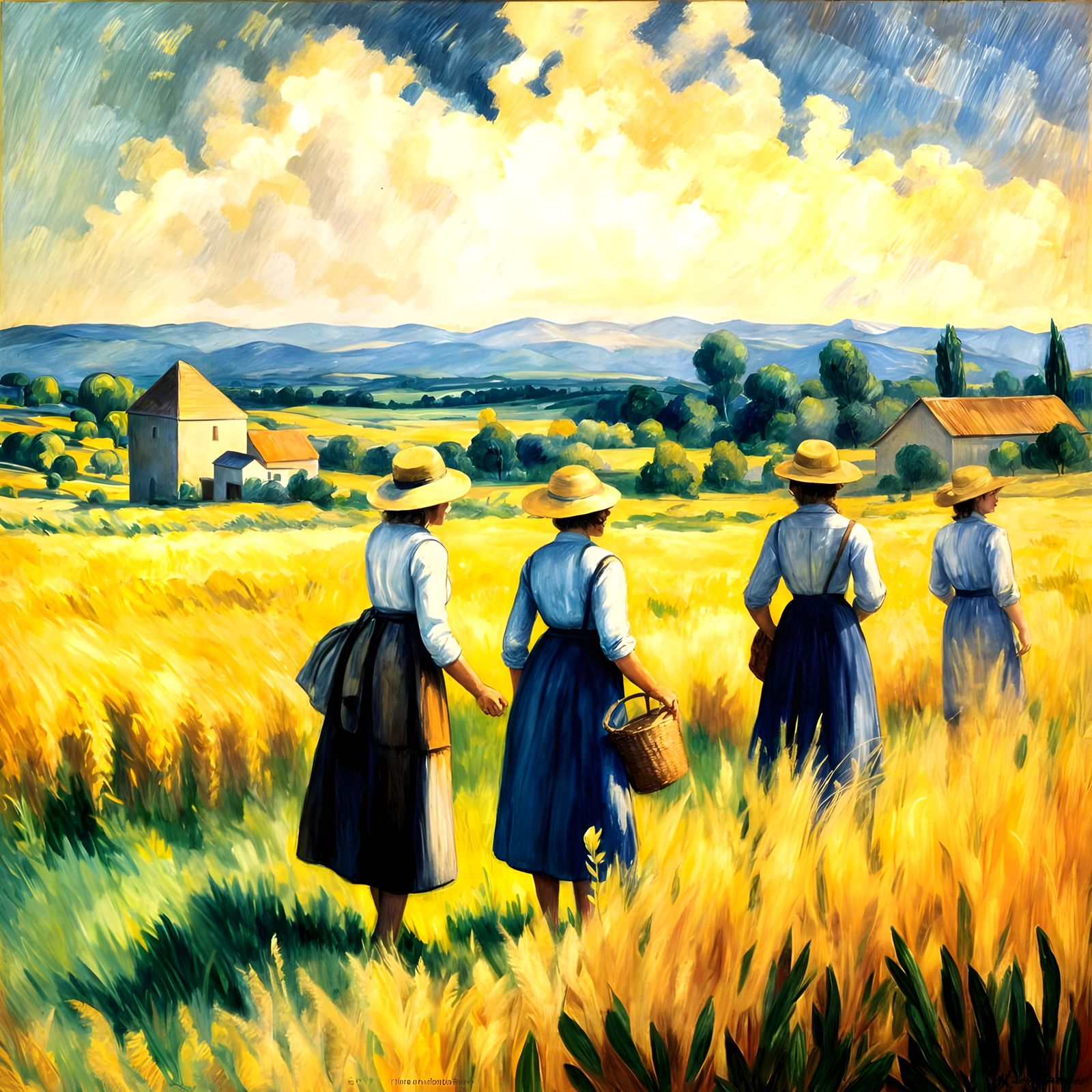 Wheat Field Workers: Cezanne and Turner Styles