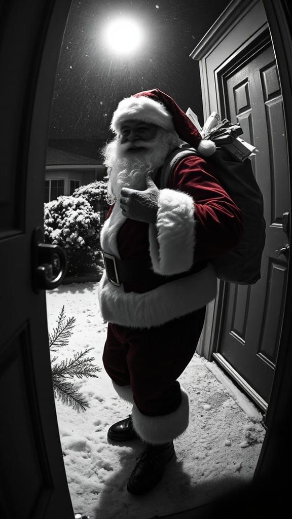 Jovial Santa Claus Caught on Door Cam in Grisly Winter Scene