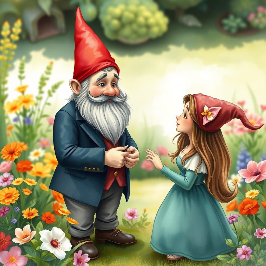 Gnome Proposal in Beatrix Potter Watercolor Style