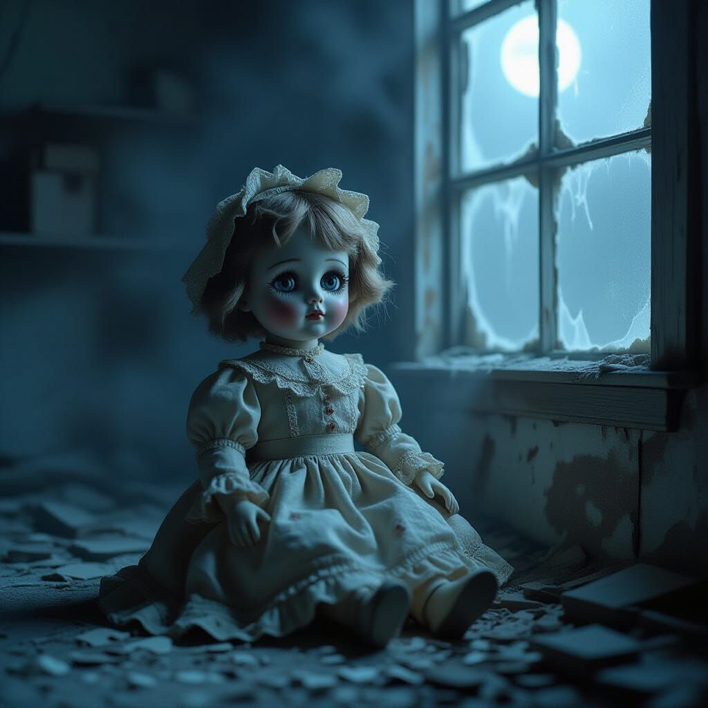 Cracked Porcelain Doll in Abandoned Toy Shop