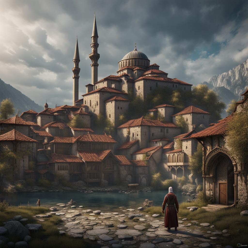 Ottoman Figure in Detailed Fantasy Landscape Art