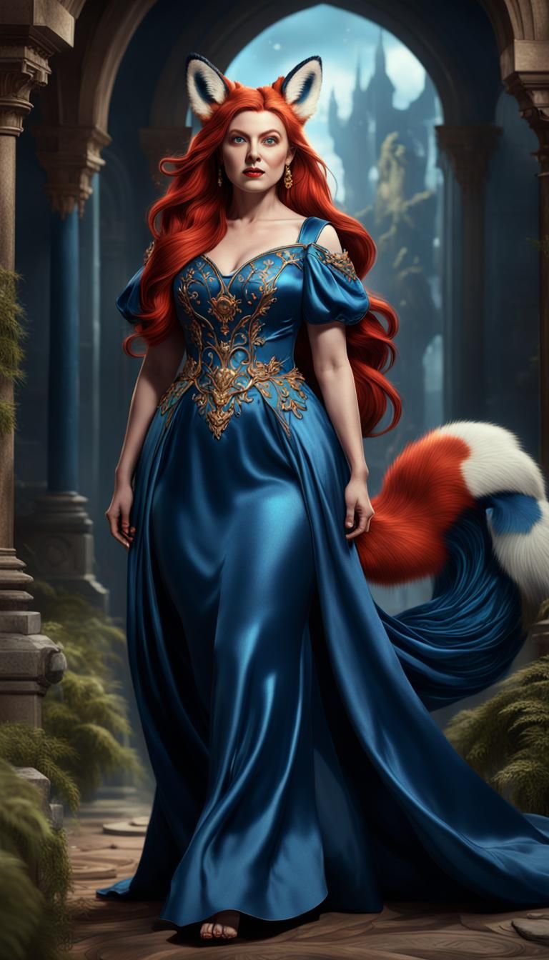Fox-Eared Woman in Blue Silk Gown