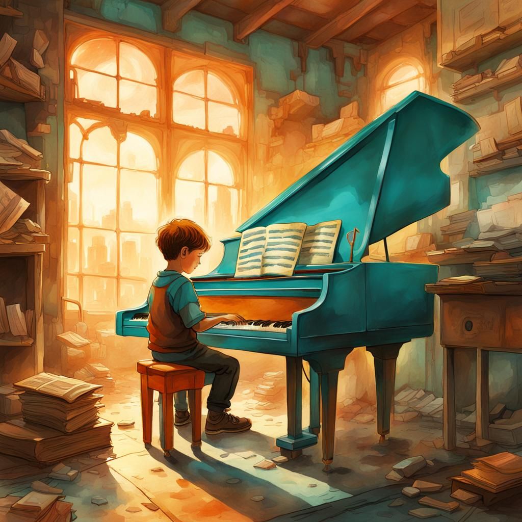 Boy Plays Piano in Post-Apocalyptic Golden Hour