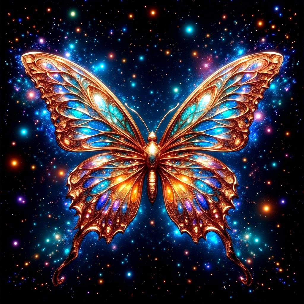 Butterfly-Alien Brass Sculpture in Space