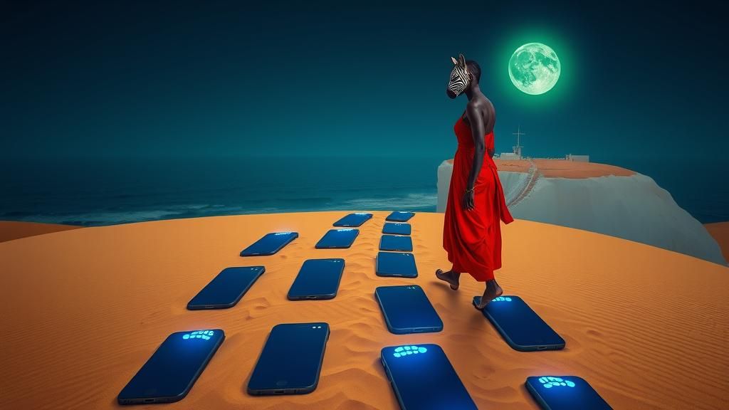 Surreal Zebra Woman Ascends iPhone Path