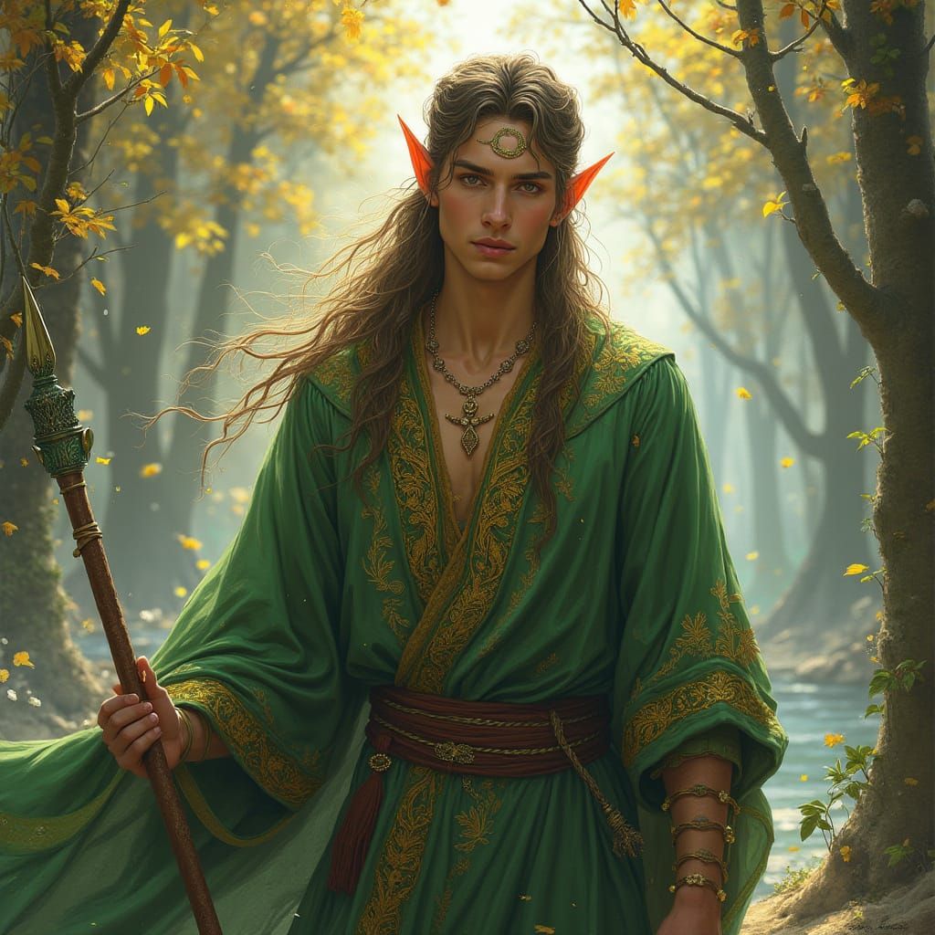 Elf Shaman in Seasonal Environments: Digital Illustration