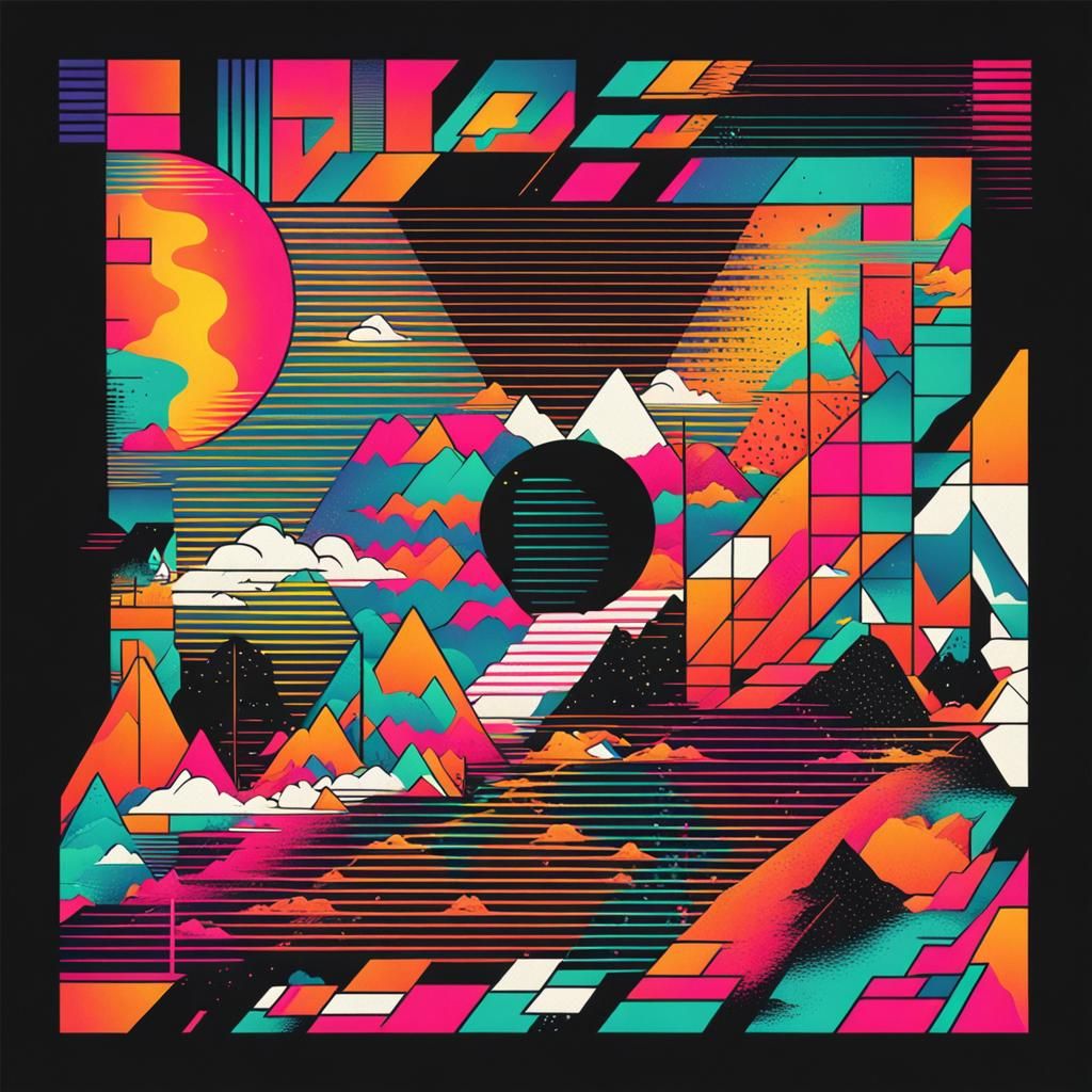 Abstract Album Cover Art in Synthwave Neon Style