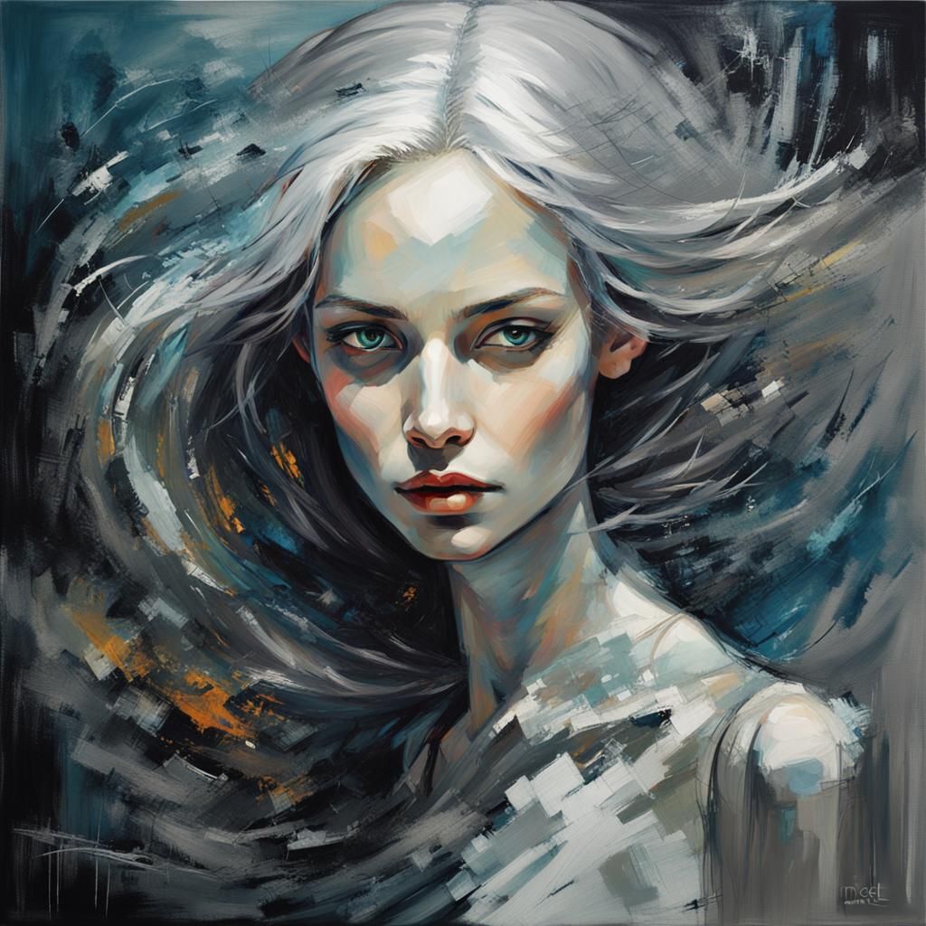 Ethereal Woman with Silver Hair and Sharp Claws