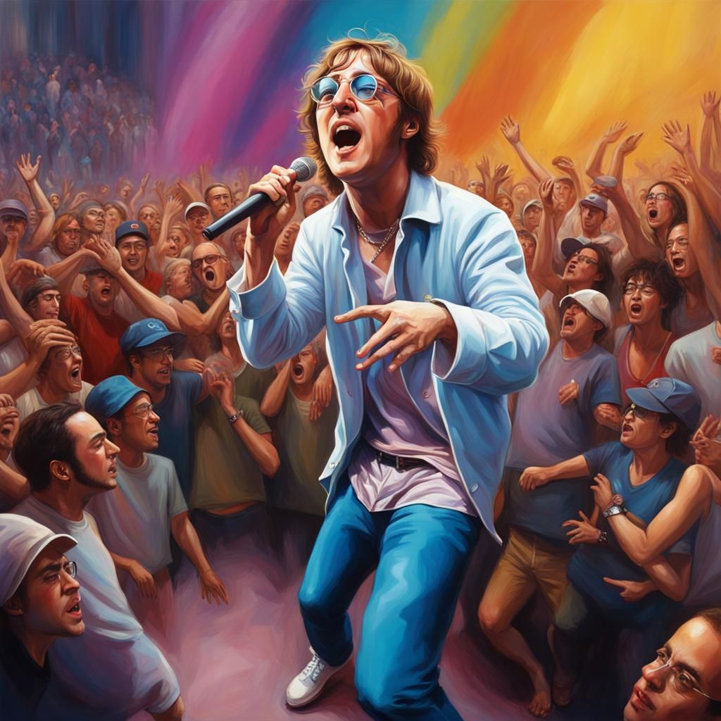 Hyperrealistic John Lennon Rapping to Cheering Crowd
