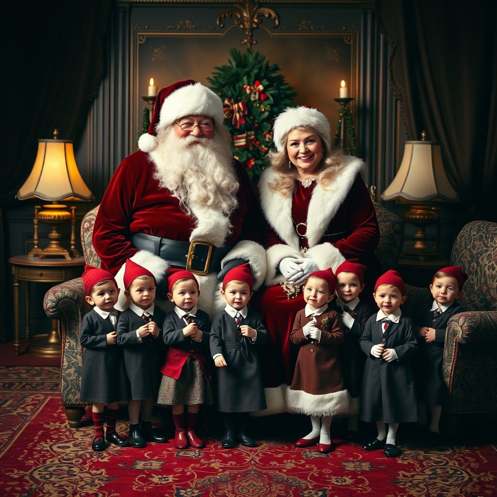 Vintage Santa and Mrs Claus in Elegant 1940s Studio Setting