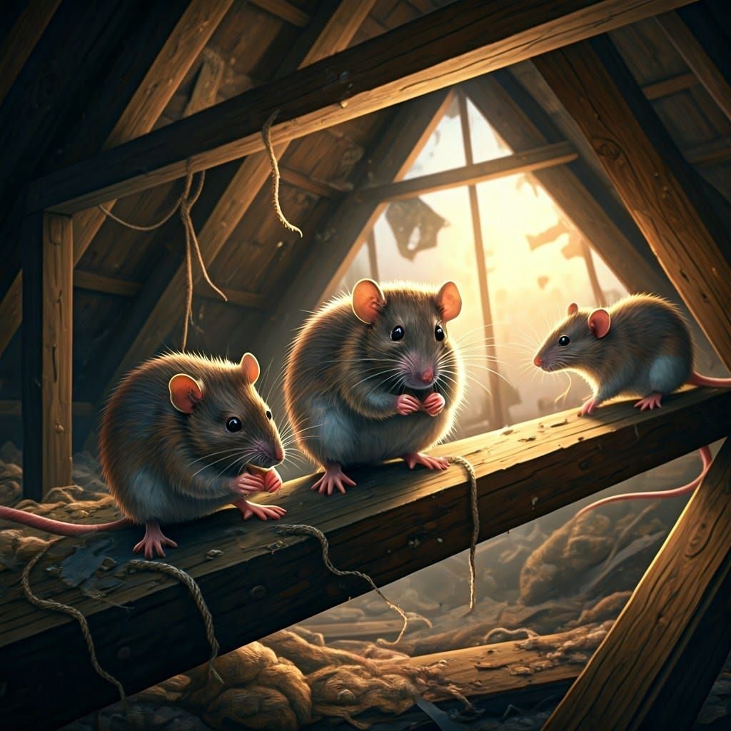 Hyper-Detailed Brown Rats Tap Dancing in Roof Eaves