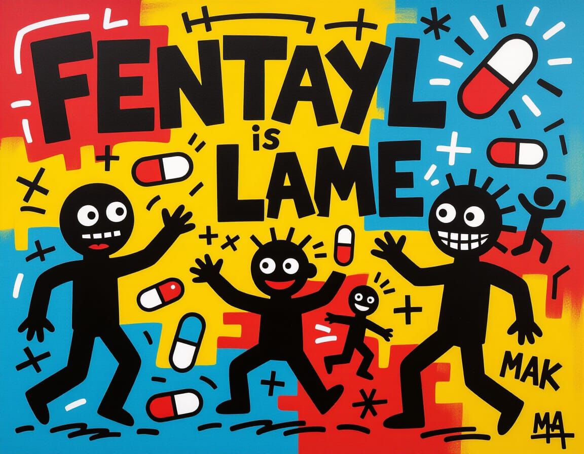 Vibrant Graffiti Art: "Fentanyl is Lame" in Street Art Style