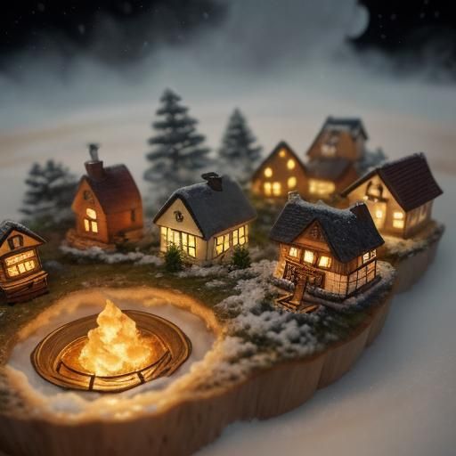 Frosty Miniature Village in Steaming Teacup