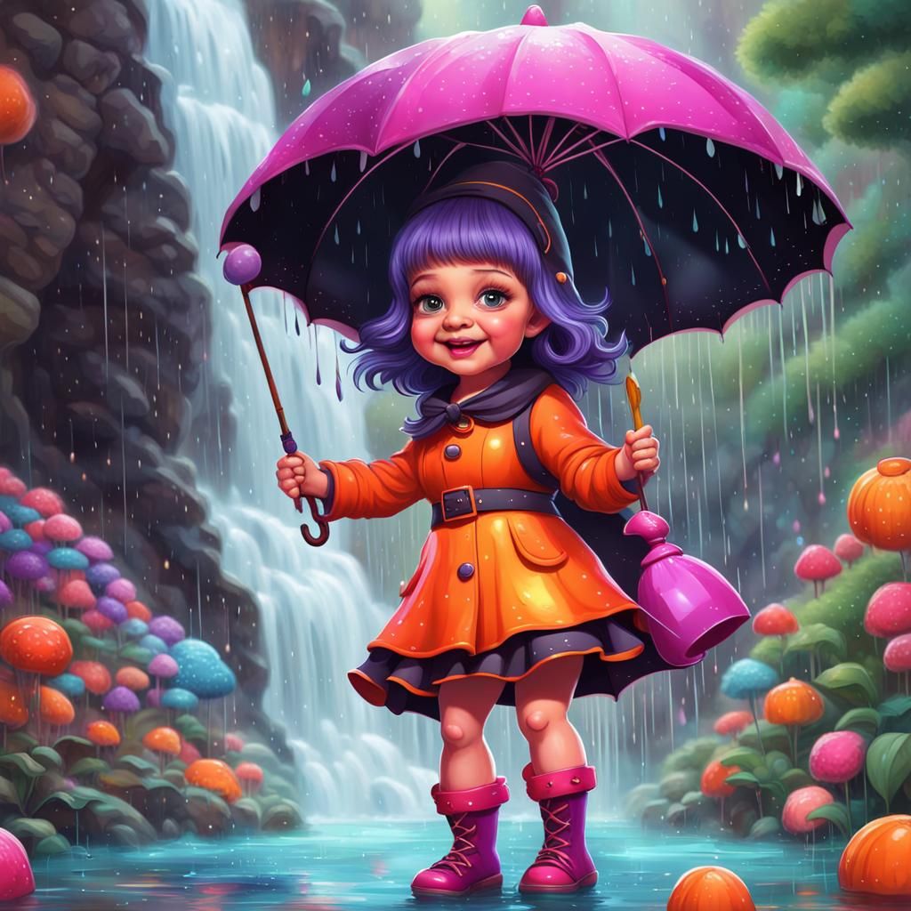 Happy Baby Witch in a Candy Garden