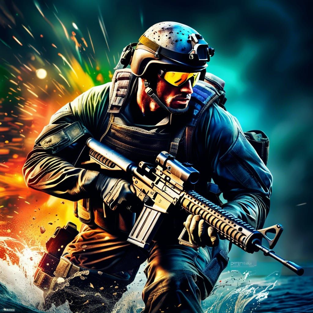 Hyperrealistic Navy Seal Commando in Action