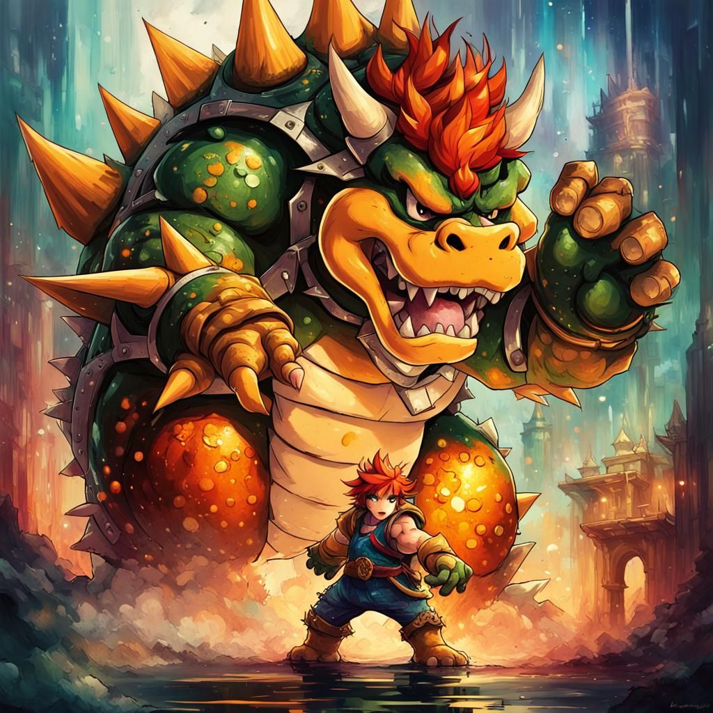 Bowser Portrait in Anime Style with Triadic Color