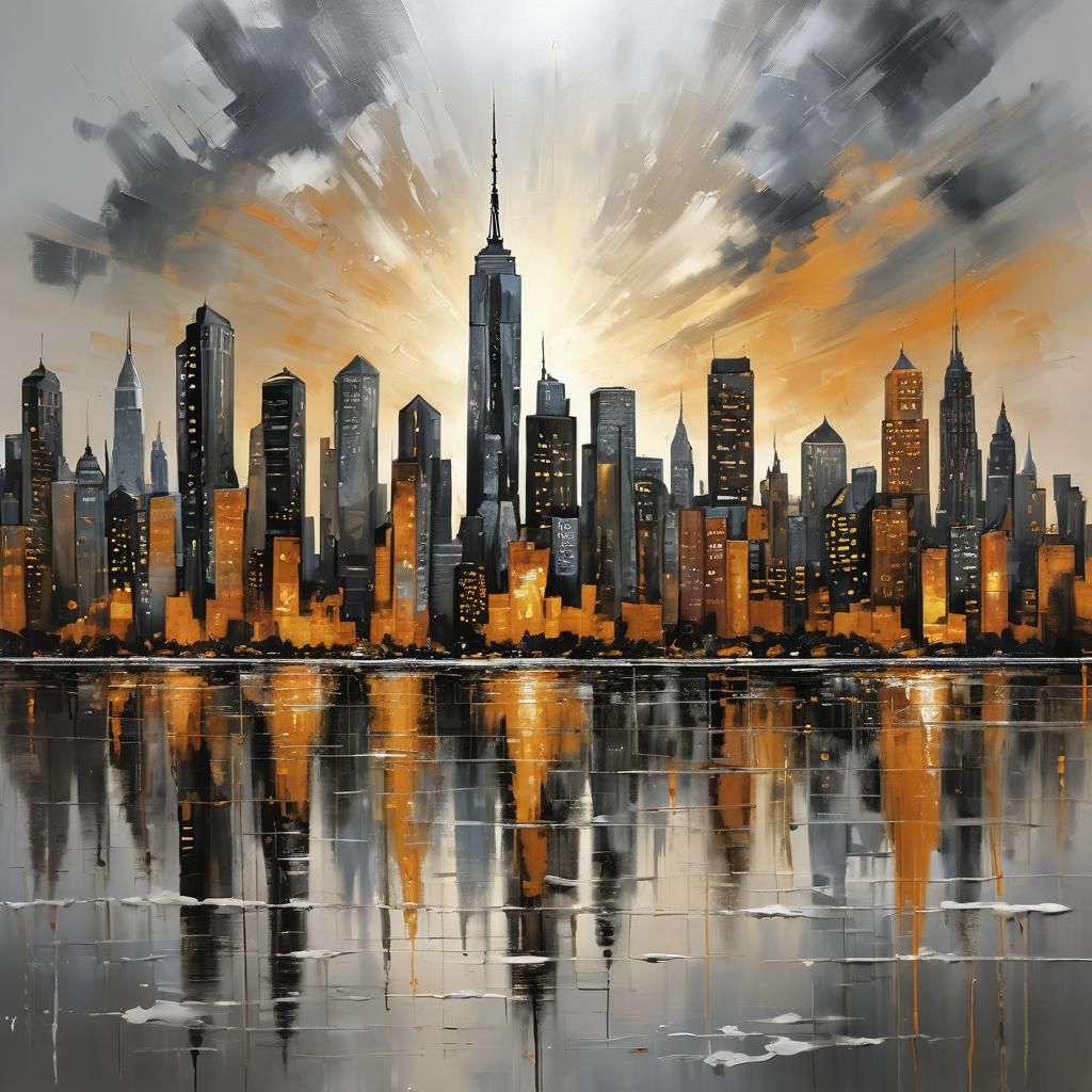 Abstract New York Cityscape Oil Painting
