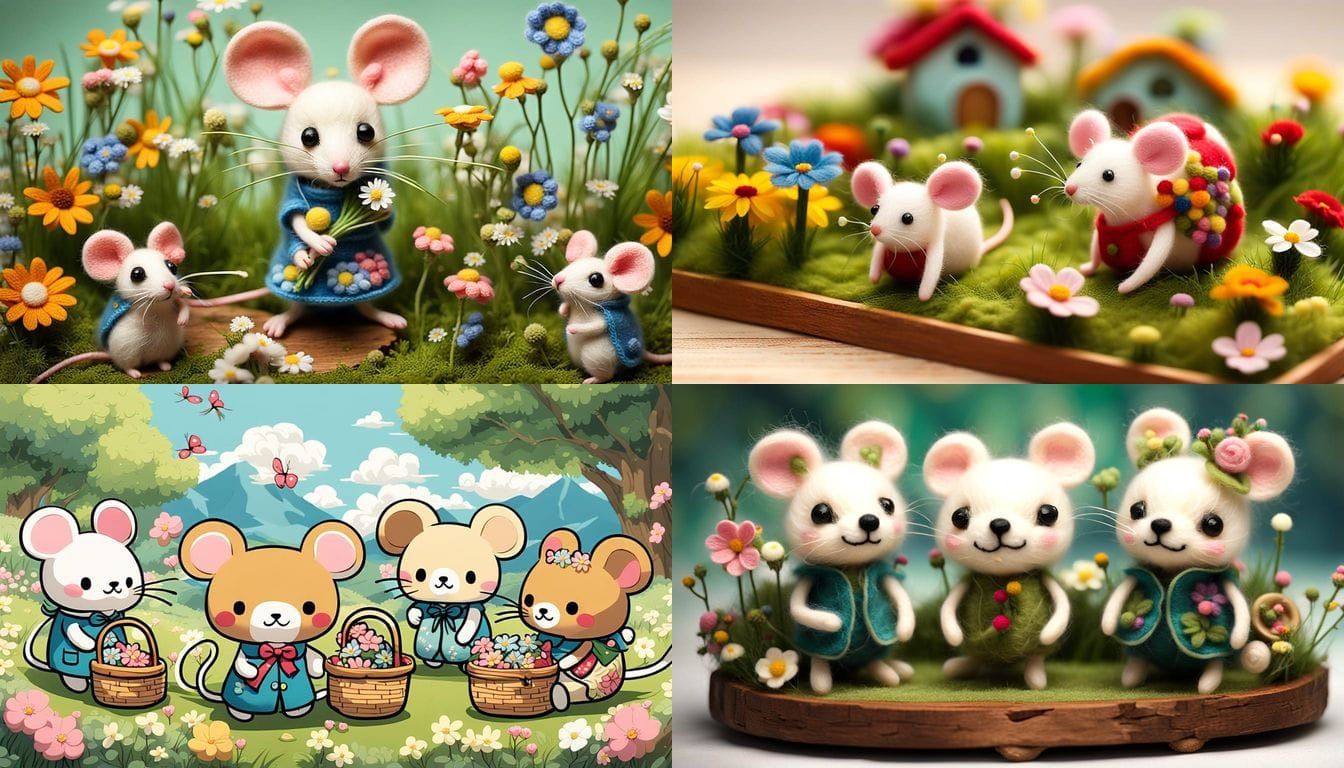 Chibi Mouse Family Enjoying Nature Scene