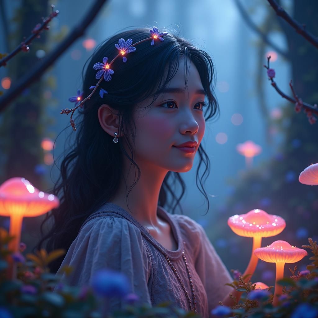 Ethereal Woman in a Magical Forest, Fantasy Concept Art