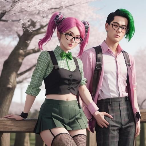 Punk Girl and Nerdy Guy in Cherry Blossom Field