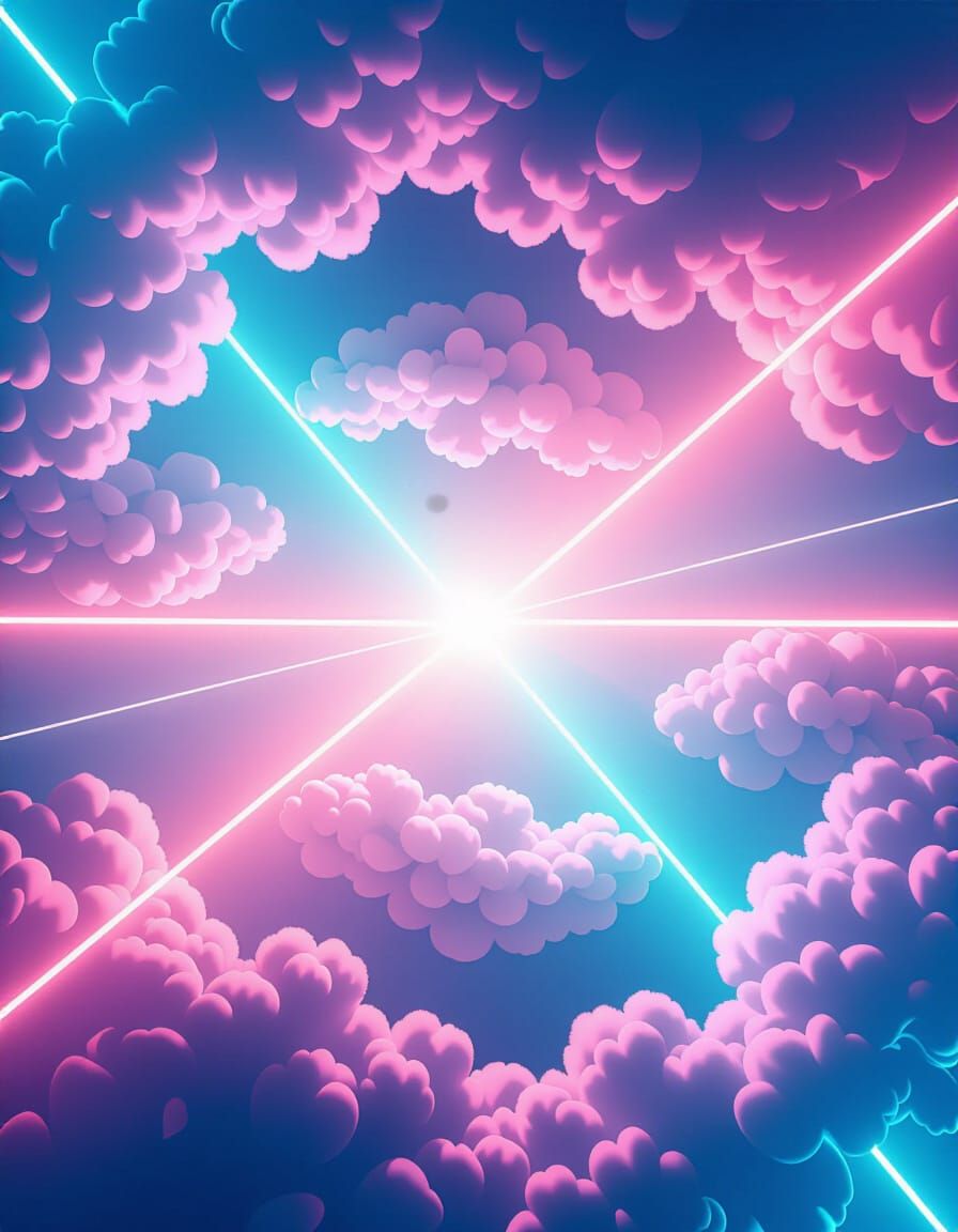 Neon Pink and Blue Gradient Backdrop with Feather Clouds