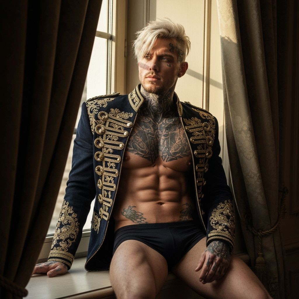 Editorial Portrait: Muscular Man in Hussar Jacket