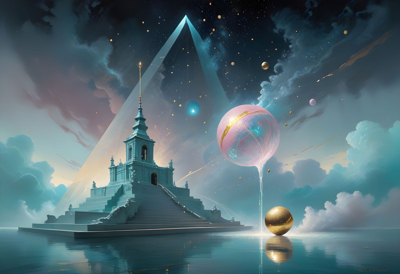 Cosmic Egg Fountain with Shadow-Light Effect