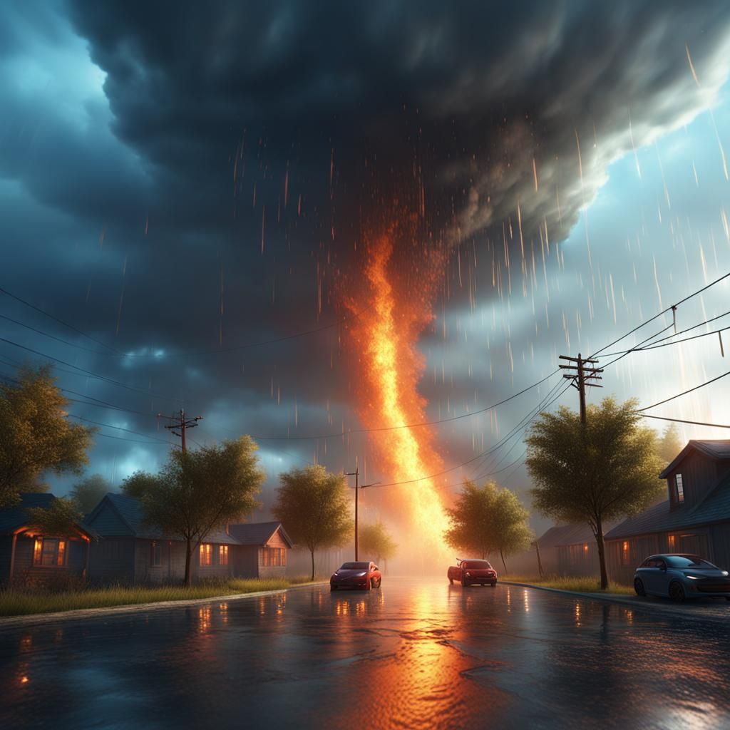 Fire Tornado Rainstorm Fantasy Concept Art