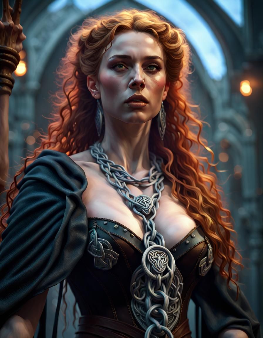Dark Celtic Woman in Chains: Hyperrealistic Fantasy