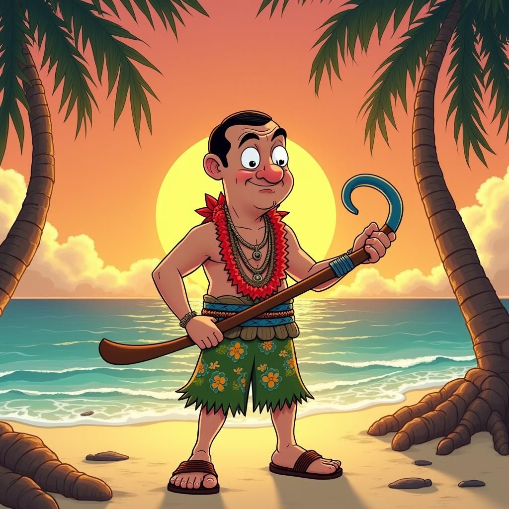 Mr. Bean as Polynesian Demigod in Anime Style