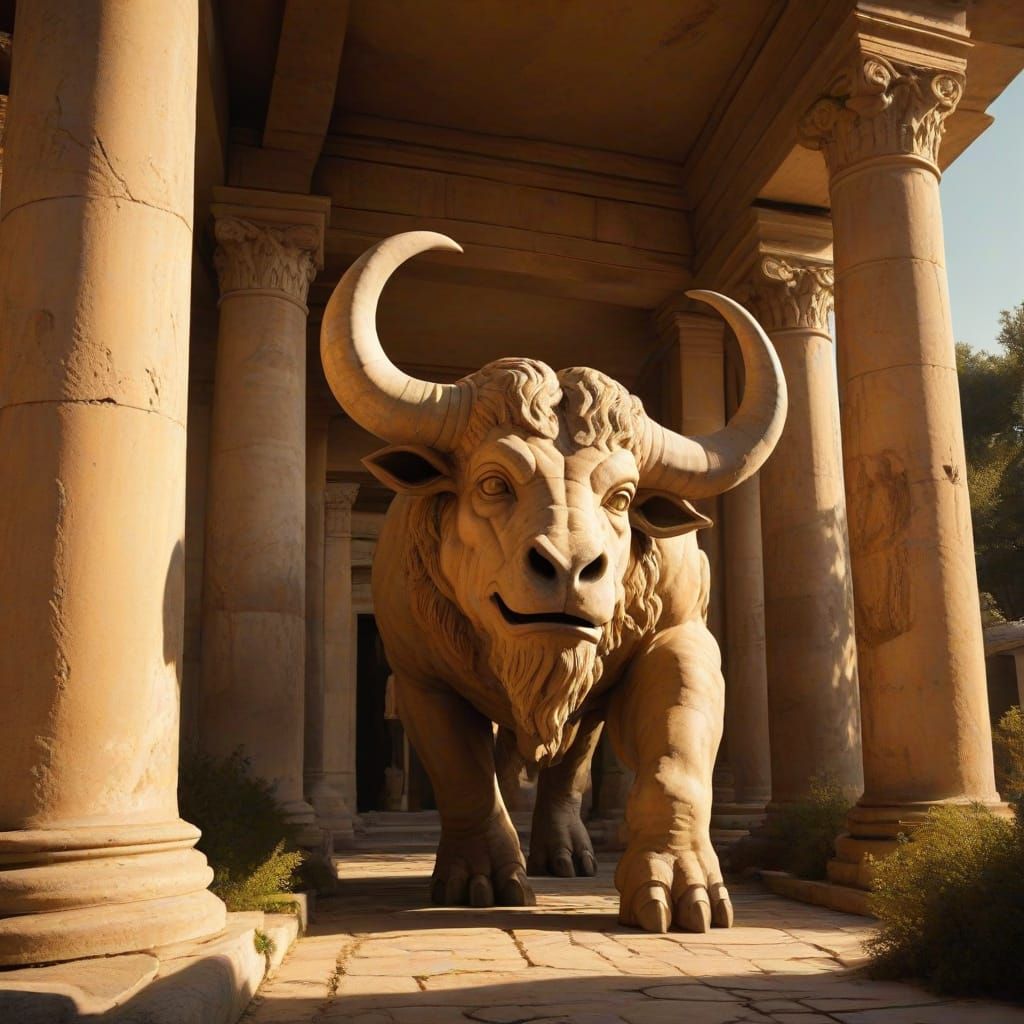 Majestic Minotaur in Ancient Greek Temple