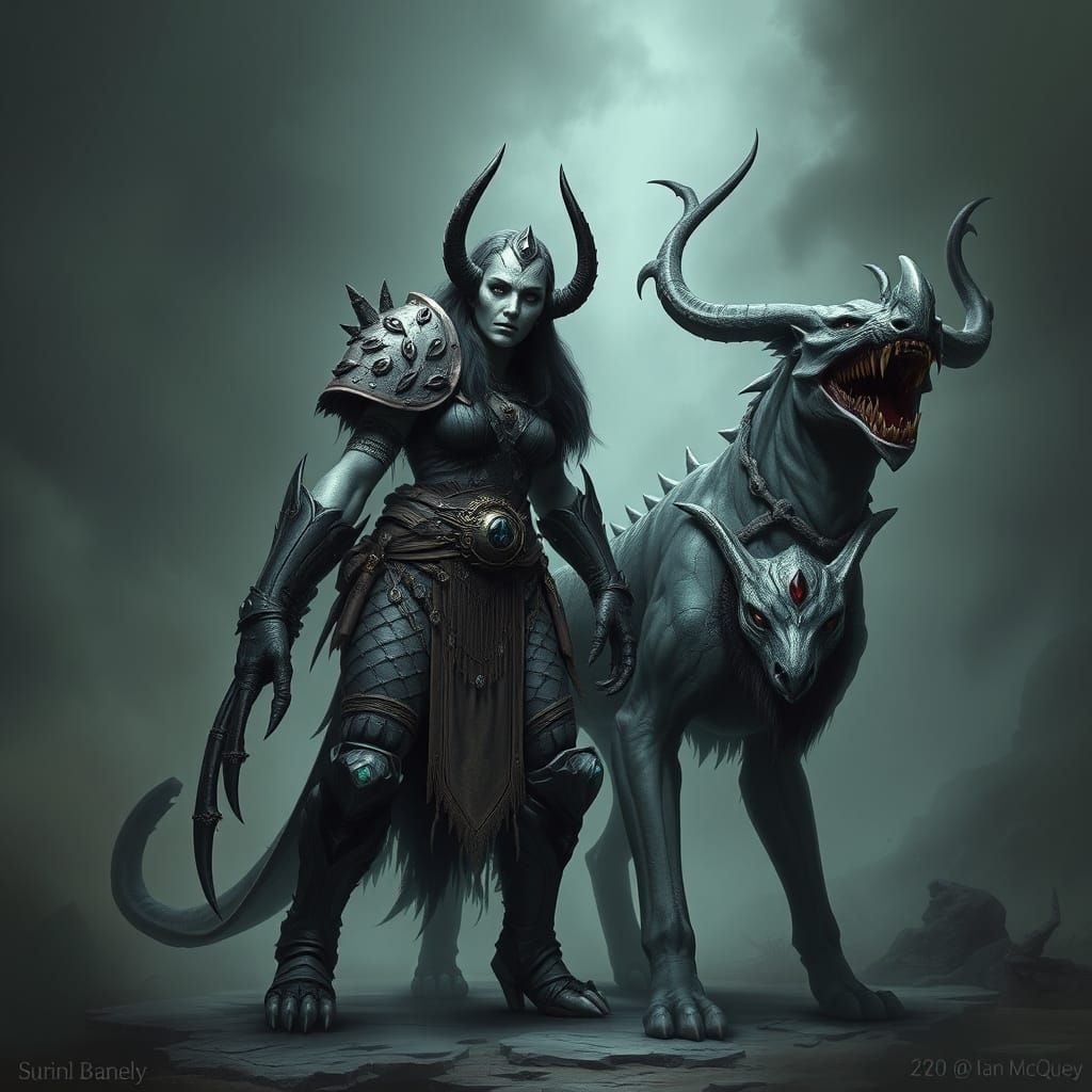 Granite Orc Warrior and Her Demon Dog