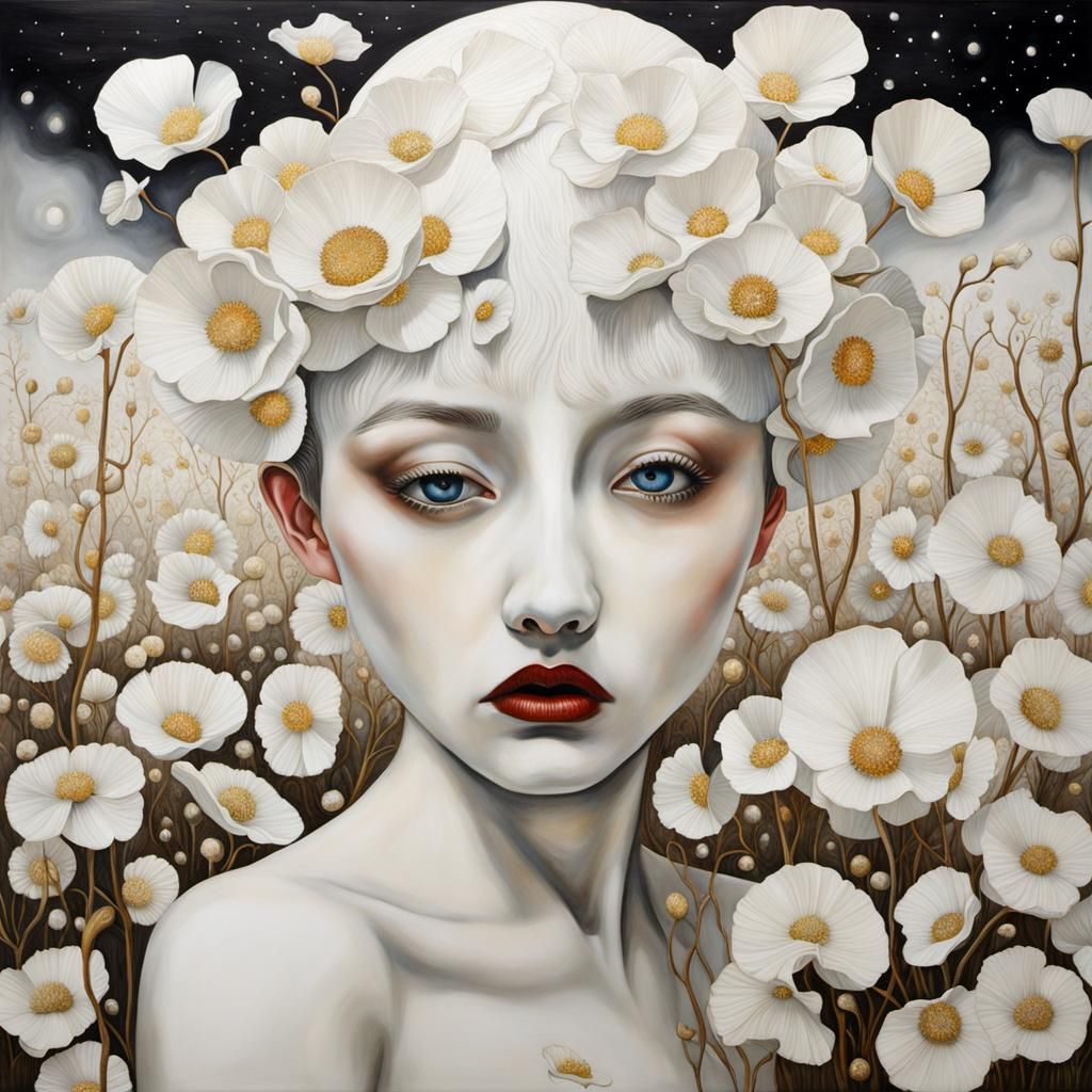 Surreal White Mixed Media Decoupage Art