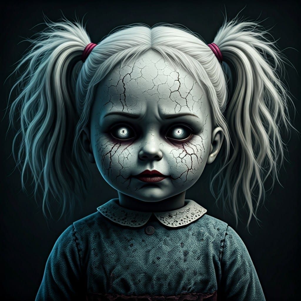 Eerie Porcelain Doll with Evil Glow