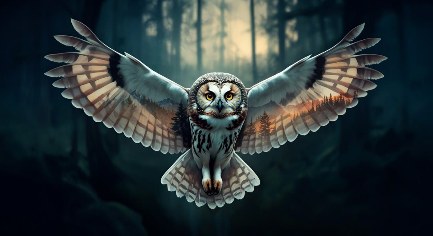Majestic Owl in Flight: Watercolor Dreamscape