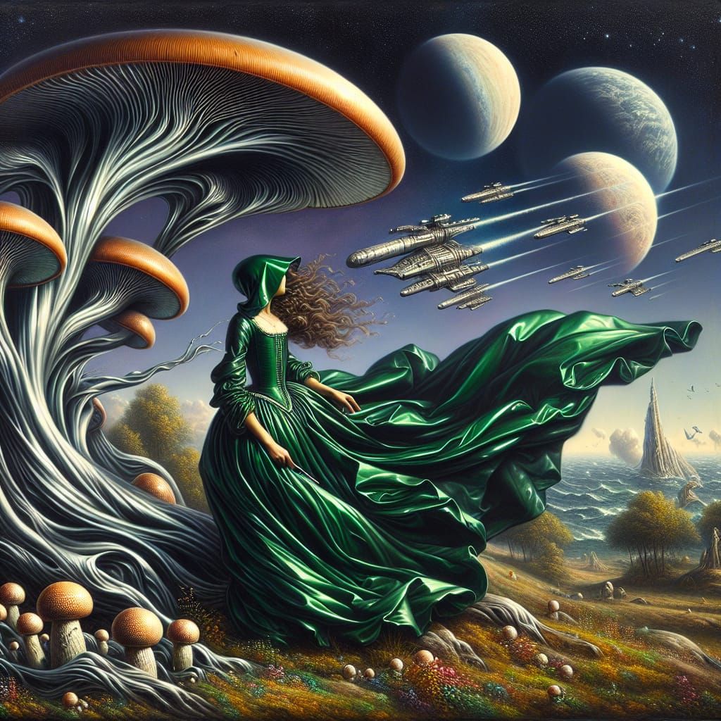 Futuristic Maiden on Serene Planet in Dutch Style