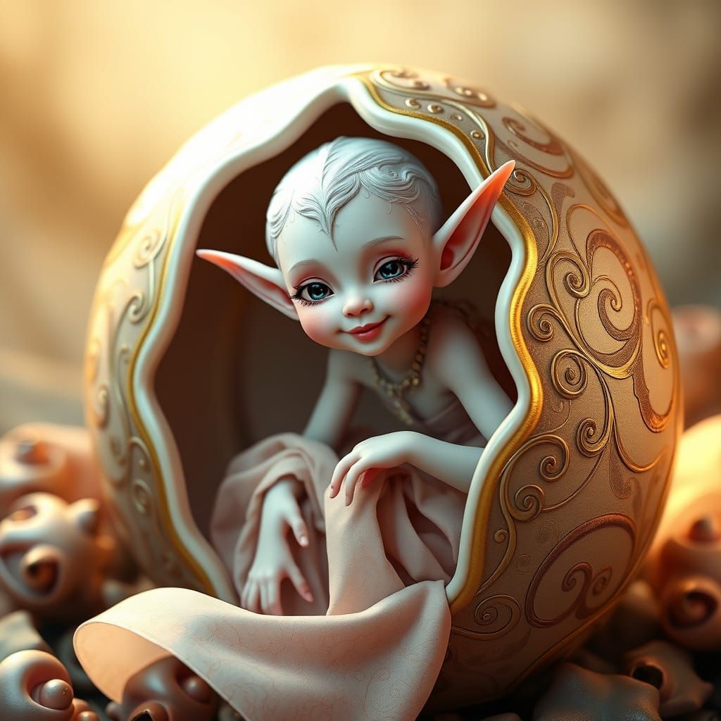 Delicate Elf Emerges from Elegant Egg